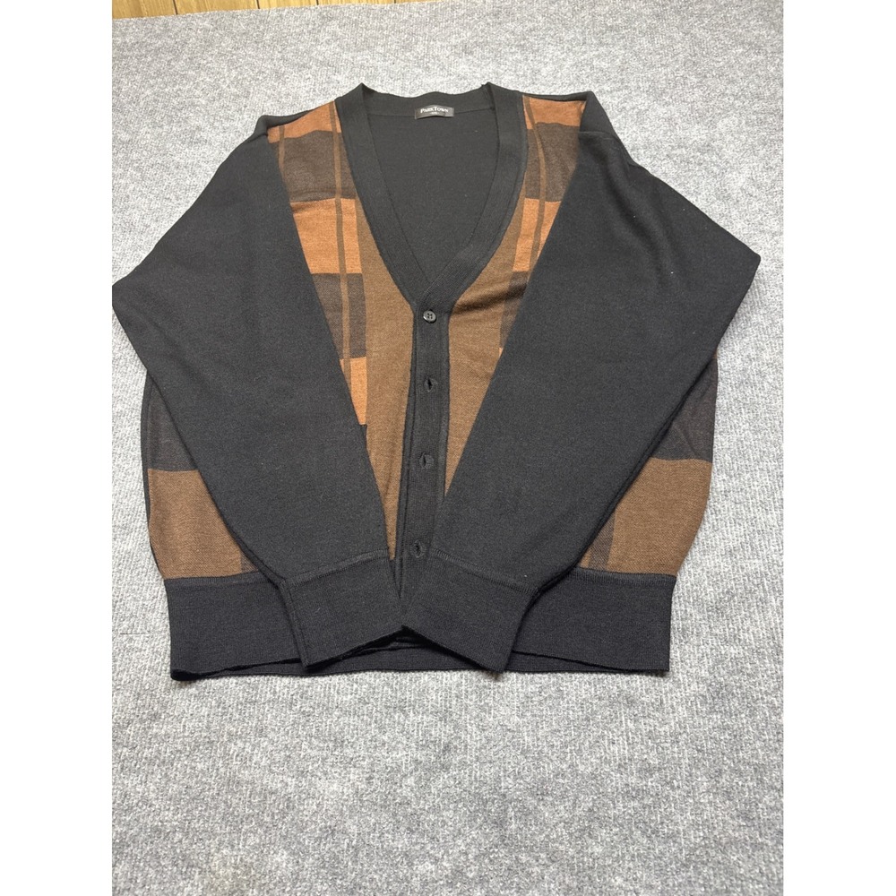 Parktown Mens Geometric Block Knit Cardigan Sweater Black Brown V-Neck Size 105